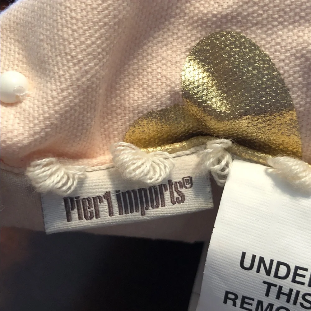 Pier 1 Pink Pillow with Gold Heart & Pearl Accents set of 2